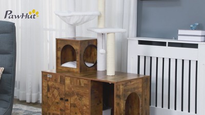 Rustic Brown Wooden Cat Tree with Litter Box Enclosure and Sisal Posts