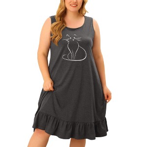 Women's Plus Size Sleeveless Tiered Ruffle Hem Comfy Lovely Pattern Midi Knit Tank Nightgown - Agnes Orinda - 1 of 4