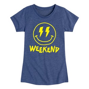 Girls' - Instant Message - Weekend Smile Face Fitted Short Sleeve Graphic T-Shirt - 1 of 4
