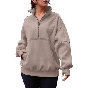 Coolmee Womens Quarter Zip Oversized Sweatshirts Fleece Pullover Hoodies Casual Mock Neck Sweater Fall Workout Jacket - 1 of 4