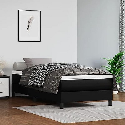 vidaXL Stylish Modern Box Spring Bed Frame, Twin Size, Black Faux Leather Finish