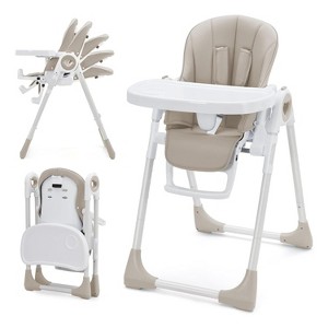 Foldable Baby High Chair with Adjustable Height, 5 Recline Positions & Removable Double Tray -Space-Saving Infant Highchair for Toddlers - 1 of 4