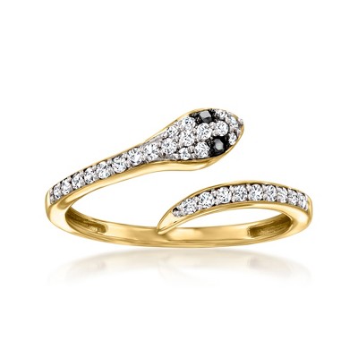 Ross-Simons 0.30 ct. t.w. White and Black Diamond Snake Bypass Ring in 18kt Gold Over Sterling