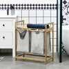 HOMCOM Double Laundry Hamper, Bamboo Laundry Basket with Storage Shelf, 2 Pull-Out and Removable Bags, 2 x 10.7 Gallons, Natural Wood and Dark Gray - 3 of 4