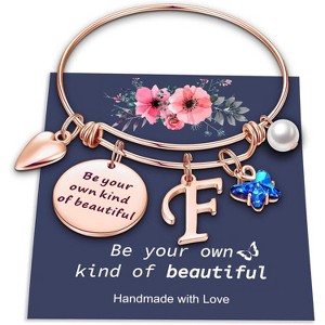 Butterfly Initial Bracelets for Teen Girls and Women with Crystal Butterfly and Pearl, Expandable Bangle - 1 of 4