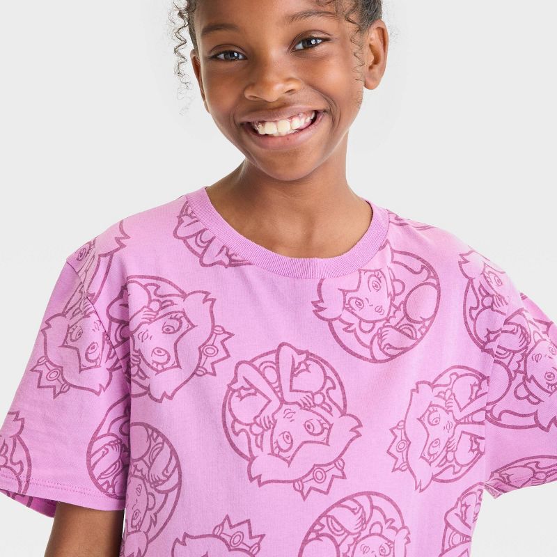Girls' Super Mario Princess Peach Short Sleeve Graphic T-Shirt - Lilac Purple, 2 of 3