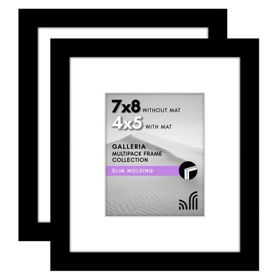 Americanflat 7x8 Picture Frame with Polished Plexiglass - Set of 2 - 4x5 with Mat or 7x8 Without Mat - Galleria - Picture Frames - Black