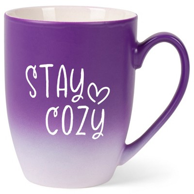 Elanze Designs Stay Cozy Two Toned Ombre Matte Purple and White 12 ounce Ceramic Stoneware Coffee Cup Mug
