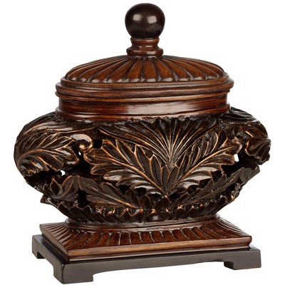 Kensington Hill Weldona 9" High Vine and Leaf Wood Finish Jar with Lid