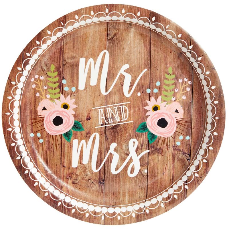 Blue Panda 80-Count Mr. and Mrs. Rustic Disposable Paper Plates 9" Brown Wedding Party Supplies, 4 of 10