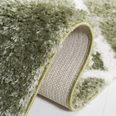 Sage and White Geometric Shag Runner Rug, 2' x 9'