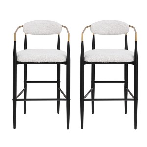 Bar Height Bar Stools Set of 2 with Backs and Iron Legs,Beige Boucle Bar Stools for Kitchen Island, Bar Stools for Home or Breakfast Bar-Koiai - 1 of 4