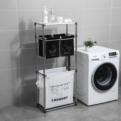 ALEXOUN 2 Tier Laundry Sorter, 3 Removable Bags, Space Saving Design, Easy Assembly, 3-Section Sorting for Laundry Room, Bedroom & Families