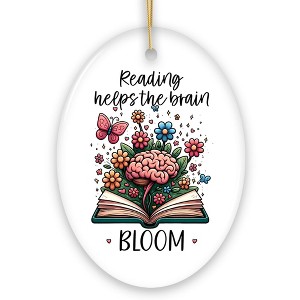 Reading Helps the Brain Bloom Unique Handcrafted Ornament, Booklover Gift with Flowers and Butterflies Art| OrnamentallyYou - 1 of 4