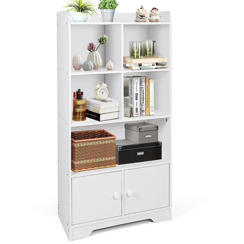 Costway 4-Tier Bookshelf 2-Door Storage Cabinet w/4 Cubes Display Shelf for Home Office, 1 of 11
