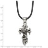 Black Bow Jewelry Men's Stainless Steel & Leather Antiqued Snake Cross Necklace, 20 Inch - 3 of 4