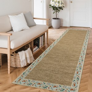 Floral Bordered Area Rugs for Living Room Bedroom Braided Print Rug Soft Washable Foldable Accent Rug Low Pile Non-Slip Carpet - 1 of 4