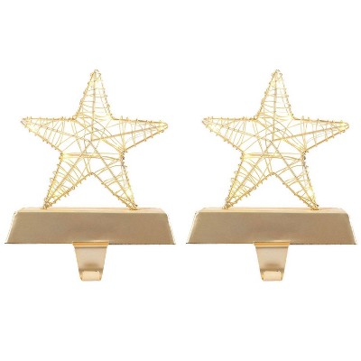 2pk Dew Drop Light Up Star Christmas Stocking Holder Light Gold - Wondershop™