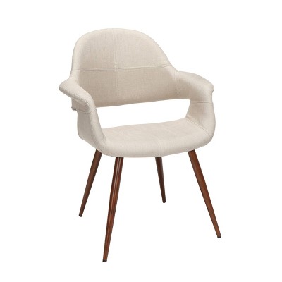 Set of 2 Mid-Century Modern Fabric Accent Dining/Side Chair with Arms Beige - OFM