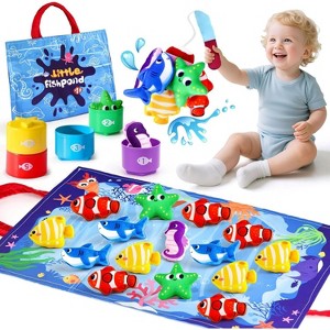 Cloth Fishing Game with Stacking Cups, Color Sorting Montessori Toy for Toddlers - 1 of 4