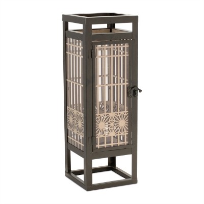 Candle Holder 5"SQ x 15"H Iron/Wood