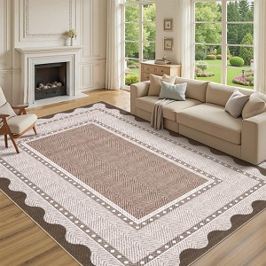 Garvee Modern Border Area Rug Farmhouse Scalloped Bordered Pattern Rugs Washable Low Pile Non Slip Rugs for Living Room - 1 of 4