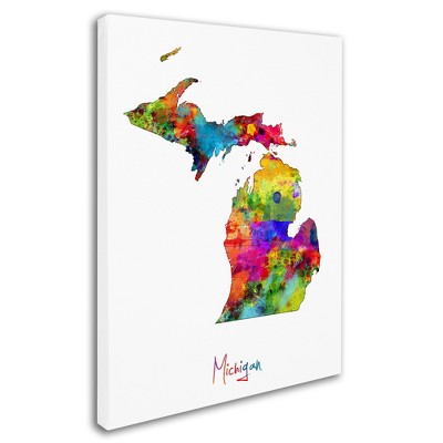 Trademark Fine Art -Michael Tompsett 'Michigan Map' Canvas Art