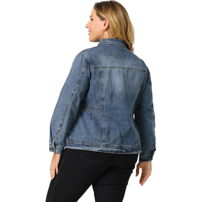 Agnes Orinda Women's Plus Size Classic Denim Washed Front Long Sleeve Casual Jean Jackets, 5 of 7