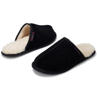Men's Black Genuine Suede Shearling Slingback Slippers
