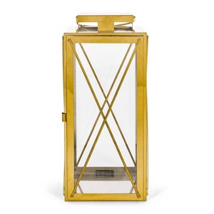 Christopher Knight Home 14"x6.25" Stainless Steel Tilson Lantern Candle Holder Gold: Modern Style, Floor Placement - 1 of 4