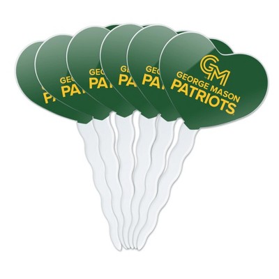 George Mason University Primary Logo Heart Love Cupcake Picks Toppers Decoration Set of 6