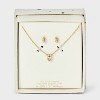14K Gold Dipped Cubic Zirconia Oval Necklace and Stud Earring Set 2pc - A New Day™ Gold - 3 of 4