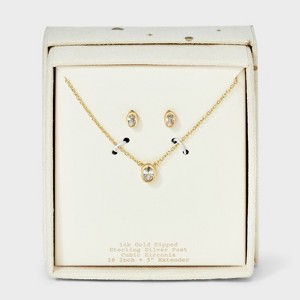 14K Gold Dipped Cubic Zirconia Oval Necklace and Stud Earring Set 2pc - A New Day™ Gold - 1 of 4