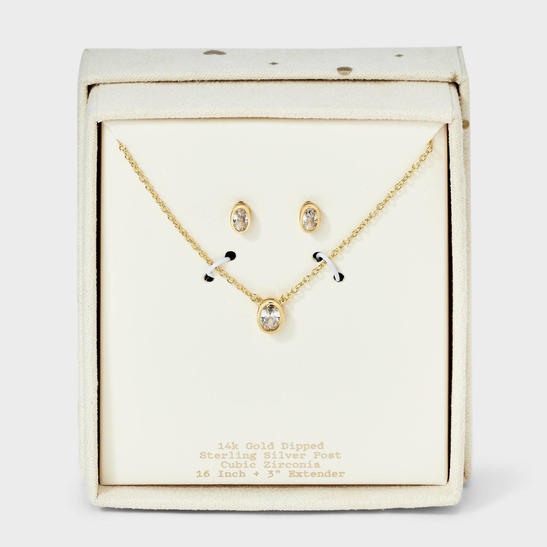 14K Gold Dipped Cubic Zirconia Oval Necklace and Stud Earring Set 2pc - A New Day™ Gold