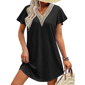 AI'MAGE Women's Swimsuit Coverups Bikini Beach Swimwear Cover Up V Neck Bathing Suit Cover Up Beach Dress - 1 of 3