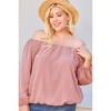 Slickblue Plus Size Off-Shoulder Plaid Top, Brick Color, Long Bubble Sleeves, Relaxed Fit, 1XL, Women’s Blouse - 2 of 4
