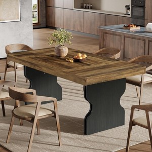 Lantine 63-Inch Dining Table for 4-6 People, Large Rectangle Kitchen Dinner Table with Hourglass Shape Legs - 1 of 4