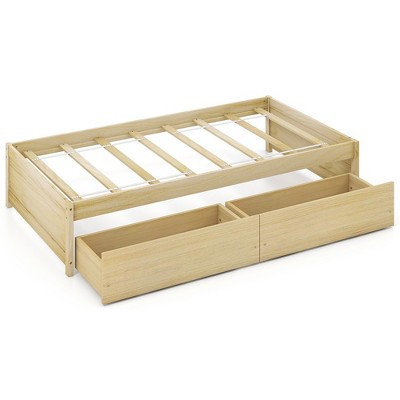 Tangkula Twin Size Captain Bed w/ 2 Drawers Slats Support Twin Daybed Heavy Duty Wood Natural