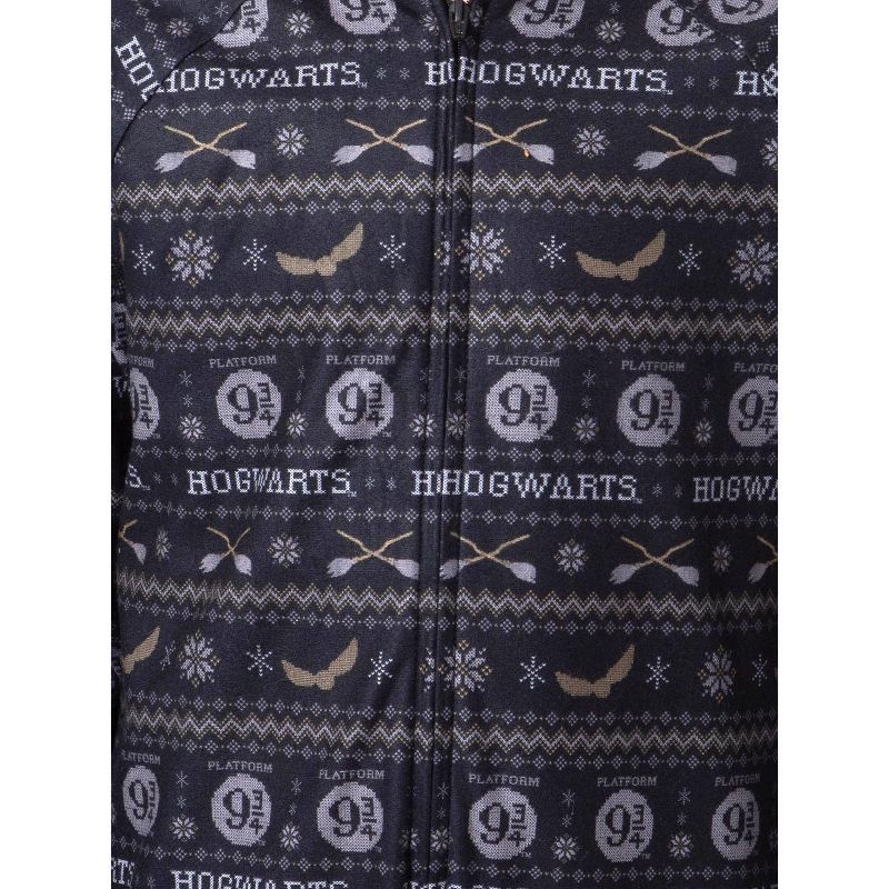 Harry Potter Boys' Hogwarts Christmas Sweater Hooded Union Suit Pajama Black, 4 of 6