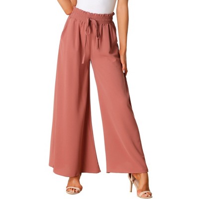 Allegra K Women's Casual High Waist Drawstring Loose Fit Pocket Wide Leg Pants