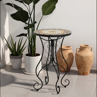 Outdoor Metal Small Side Table, Colorful Patio Drink Table with Iron Legs for Porch, Balcony or Garden – Cuddlewood