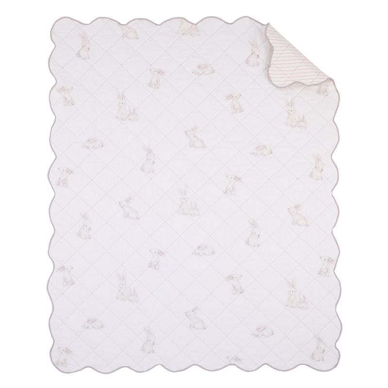 NoJo Sweet Bunny Pink, White, and Taupe 100% Cotton 3 Piece Nursery Crib Bedding Set - Quilt, Fitted Crib Sheet, and Crib Skirt, 2 of 5