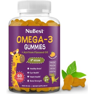 NuBest Omega-3 Gummies with Flaxseed Oil | Supports Brain Growth, Mental Clarity, Focus,  60 Orange Vegan Gummies - 1 of 4
