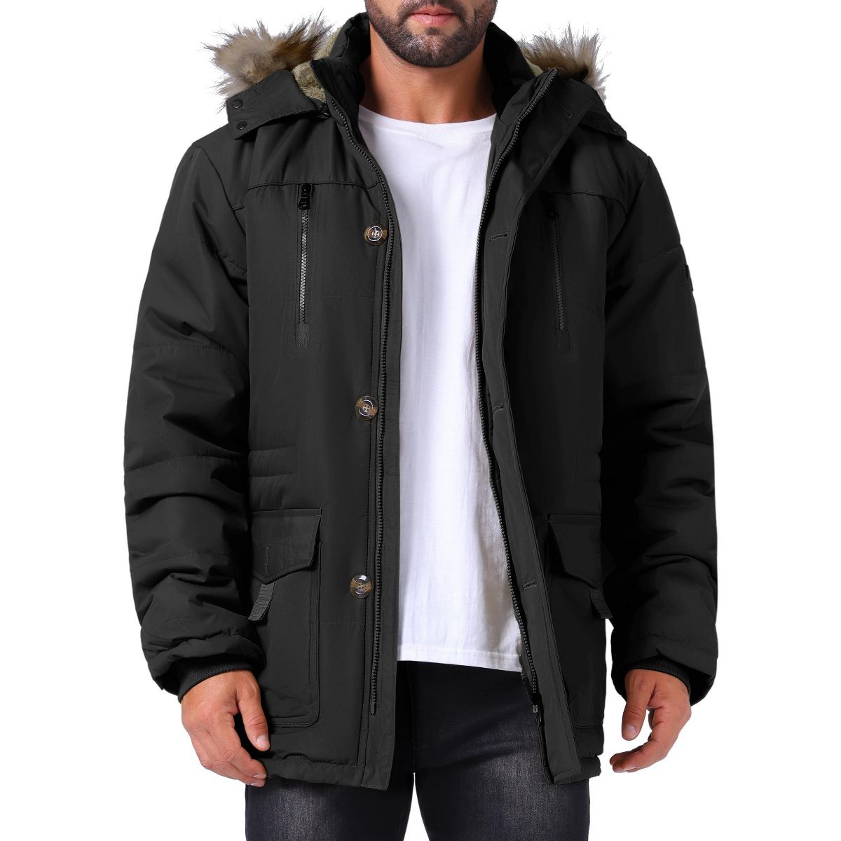 INSPIRE CHIC Men's Winter Warm Coat Fleece Lined Thicken Hooded Parka Jacket