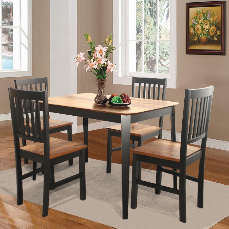 Costway 5PCS Mid Century Modern Black 29.5'' Dining Table Set 4 Chairs W/Wood Legs Kitchen Furniture, 3 of 11