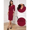INSPIRE CHIC Women's 3/4 Sleeve Stand Collared V Neck Business Office Sheath Midi Dresses - 2 of 4