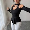 Coolmee Women's Cut Out Shoulder Tops Long Sleeve Slim Fit Casual Basic T Shirt Going Out Fall Outfits - 2 of 4
