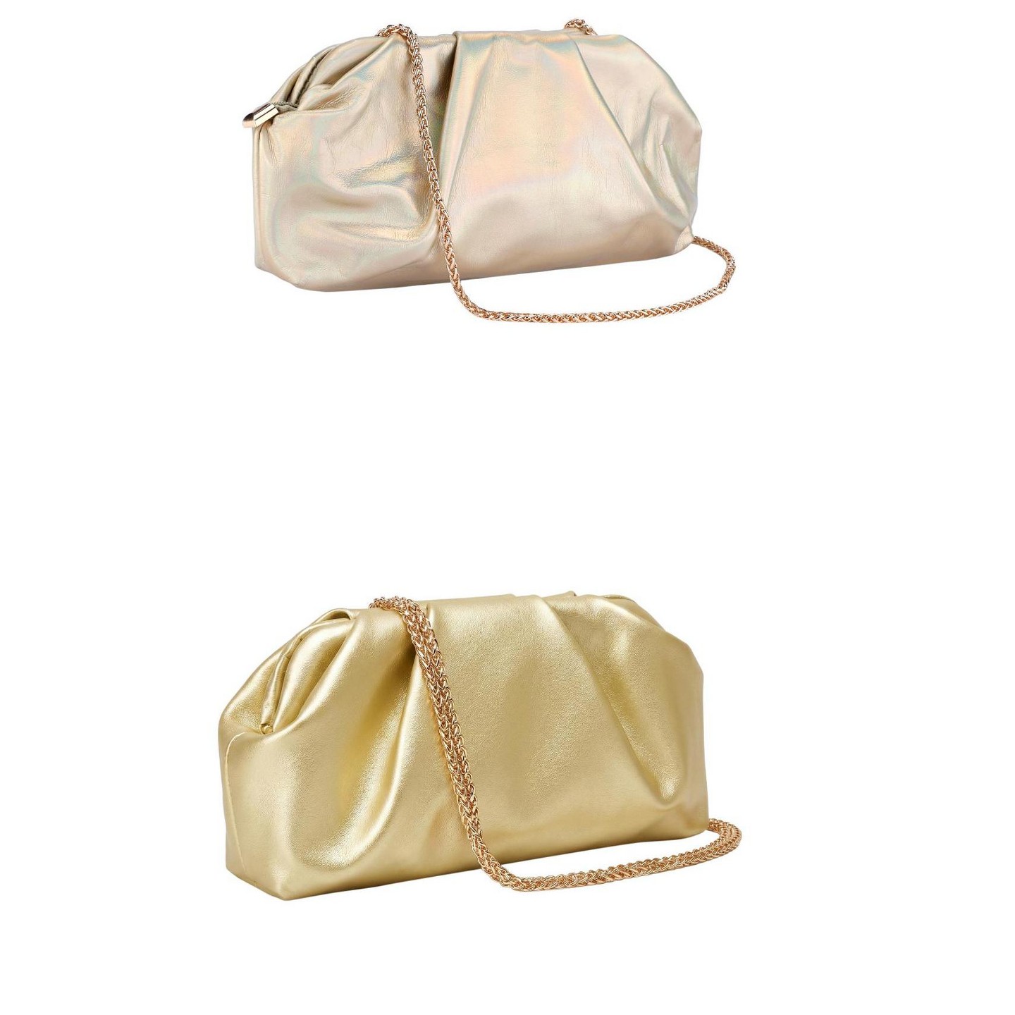 Женские клатчи INSPIRE CHIC 2 Packs Vegan Leather Clutch Purse for Women PU Evening Clutch with Detachable Chain Laser Gold/Champagne Gold, цвет: Золотой — фото 1