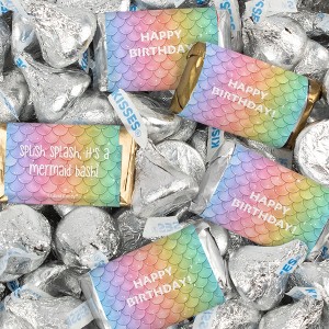 116 Pcs  Mermaid Kid's Birthday Candy Party Favors Wrapped Hershey's Miniatures and Kisses by Just Candy (1.50 lbs) - 1 of 2