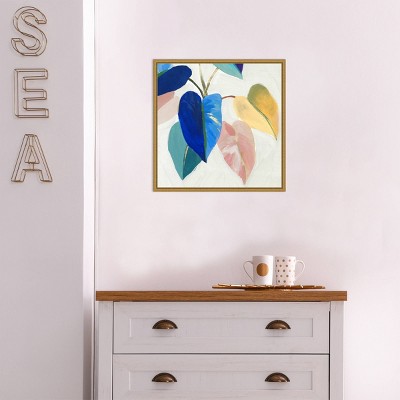 Bright Mood Abstract Heartleaf Philodendron Canvas Art with Gold Frame